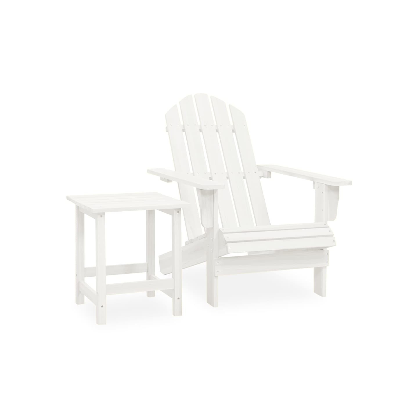 Chaise de jardin Adirondack avec table Bois de sapin Blanc