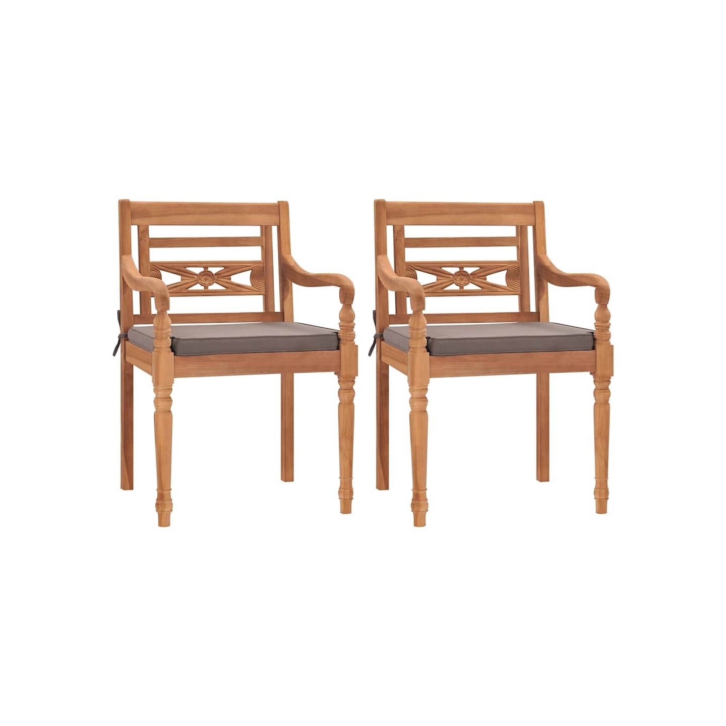 Chaises Batavia lot de 2 avec coussins gris foncé Bois de teck