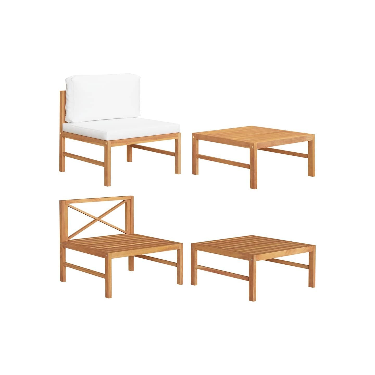 Salon de jardin 2 pcs avec coussins crème Bois de teck