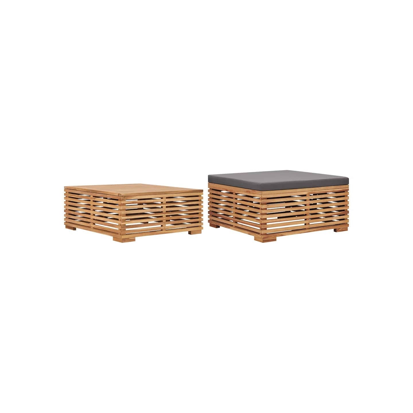 Table et repose-pied de jardin coussin gris foncé Bois de teck