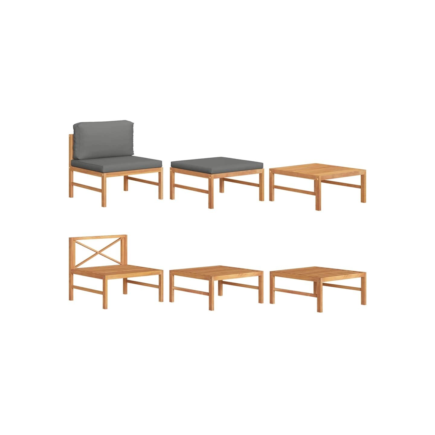 Salon de jardin 3 pcs avec coussins gris foncé Bois de teck