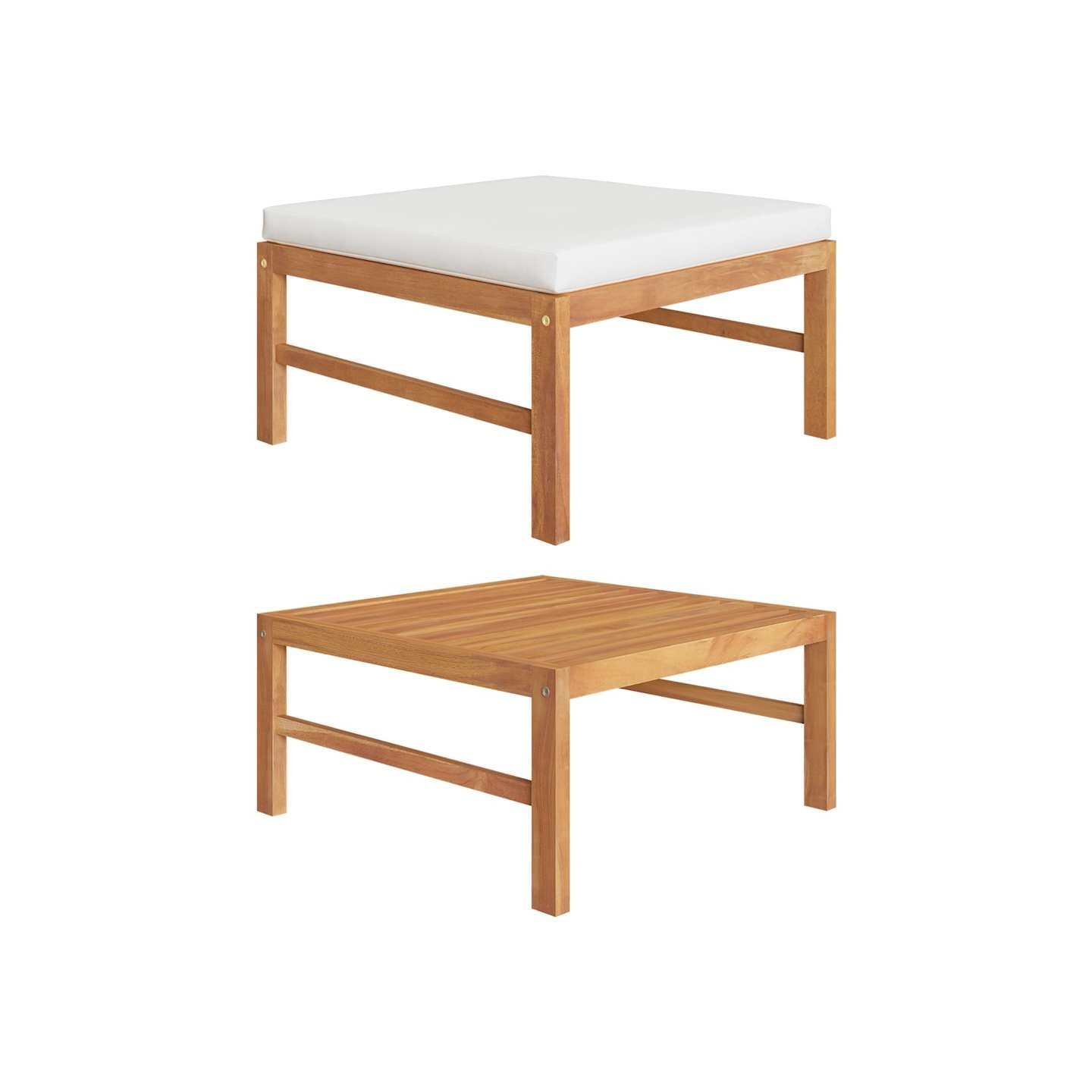 Repose-pied avec coussin crème Bois de teck solide