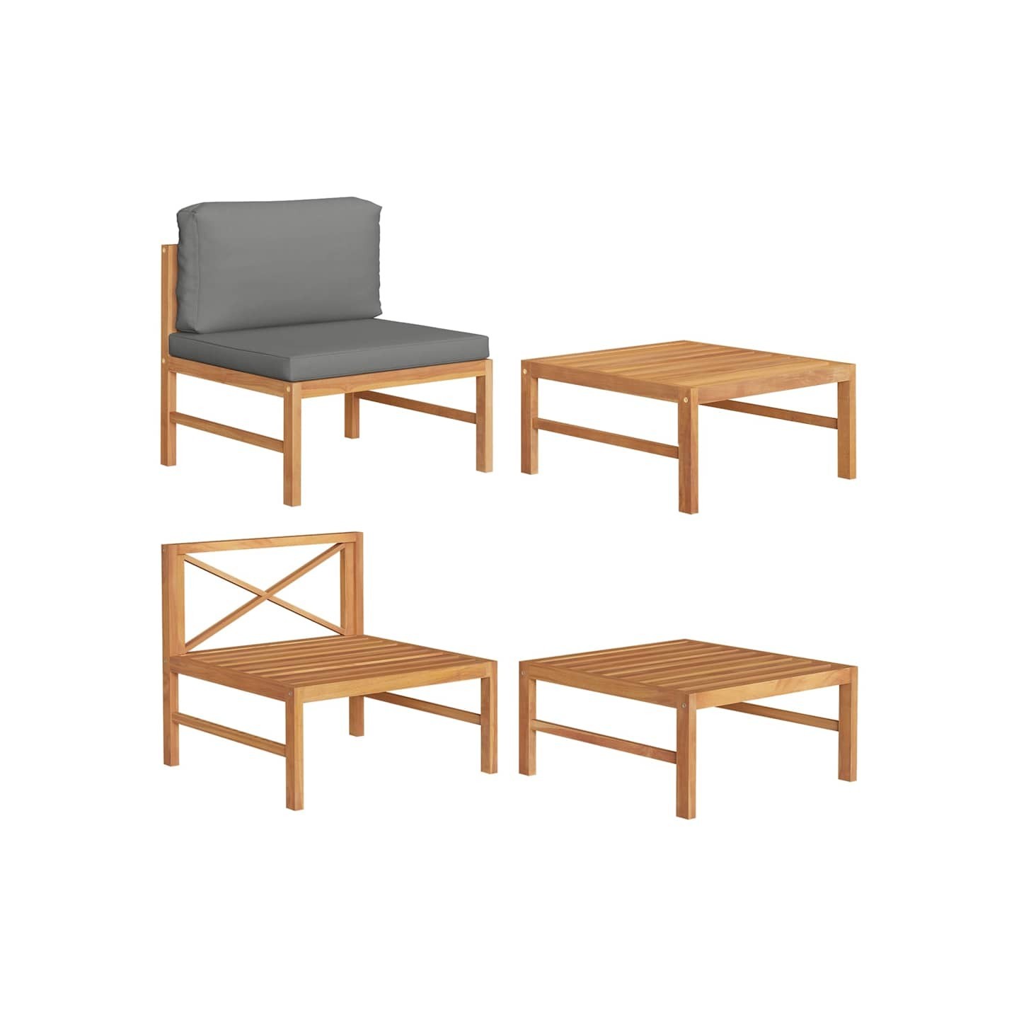 Salon de jardin 2 pcs avec coussins gris foncé Bois de teck