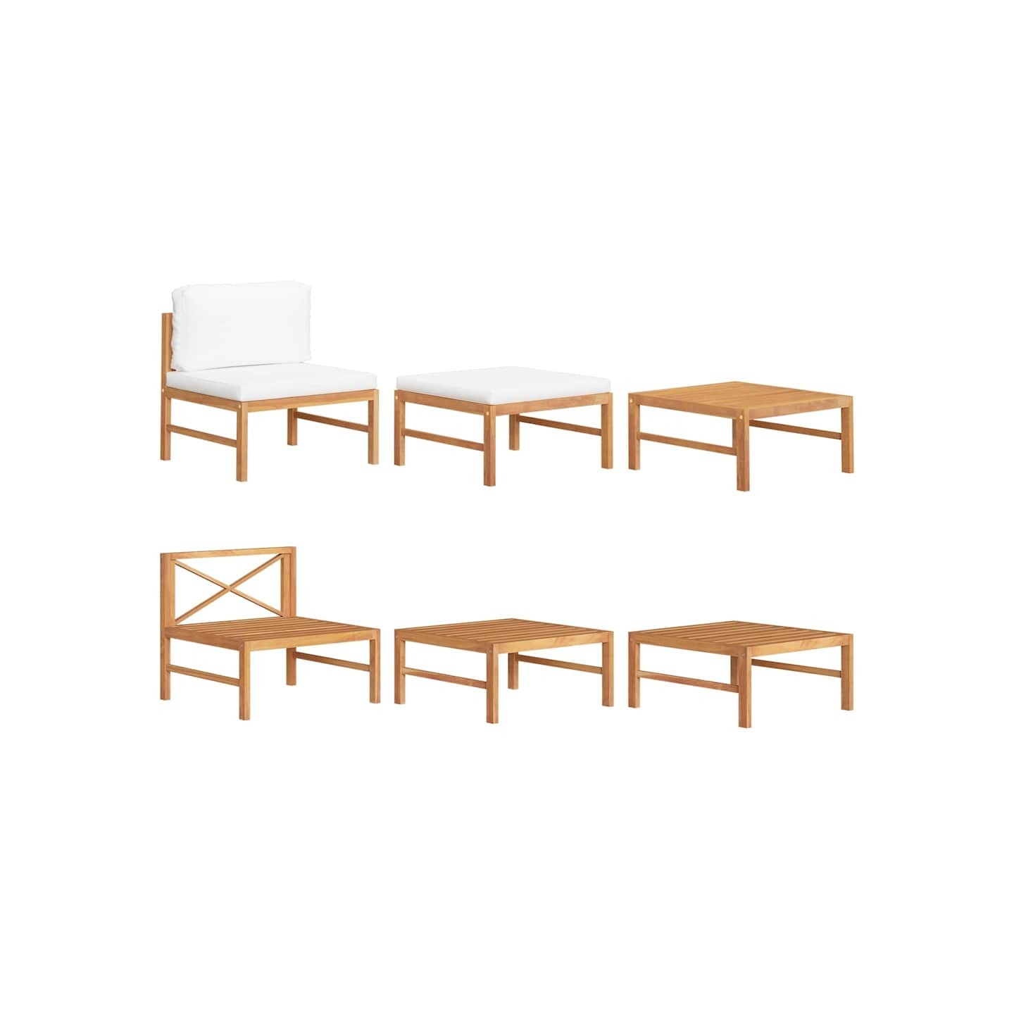 Salon de jardin 3 pcs avec coussins crème Bois de teck