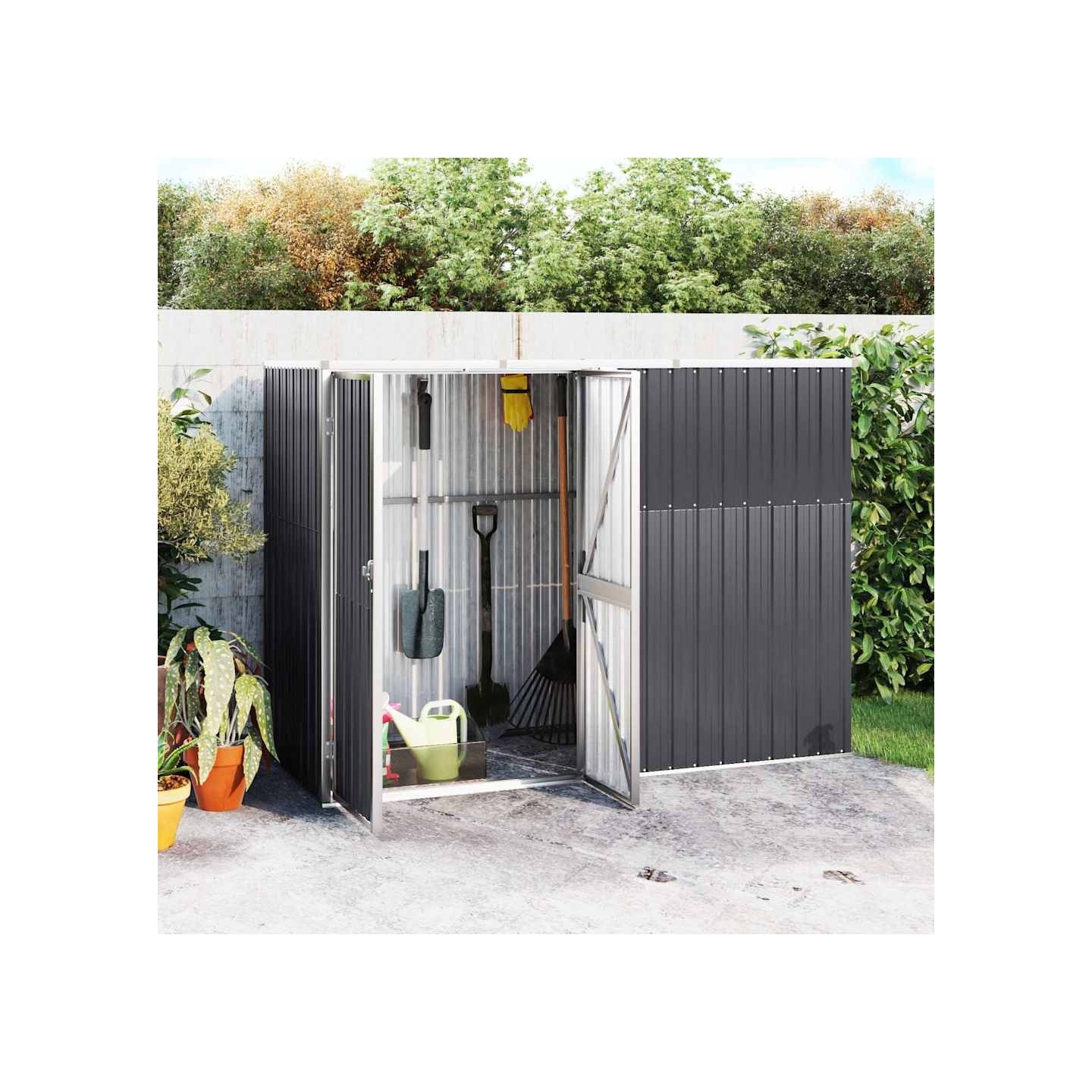 Abri à outils de jardin anthracite 225x89x161cm acier galvanisé
