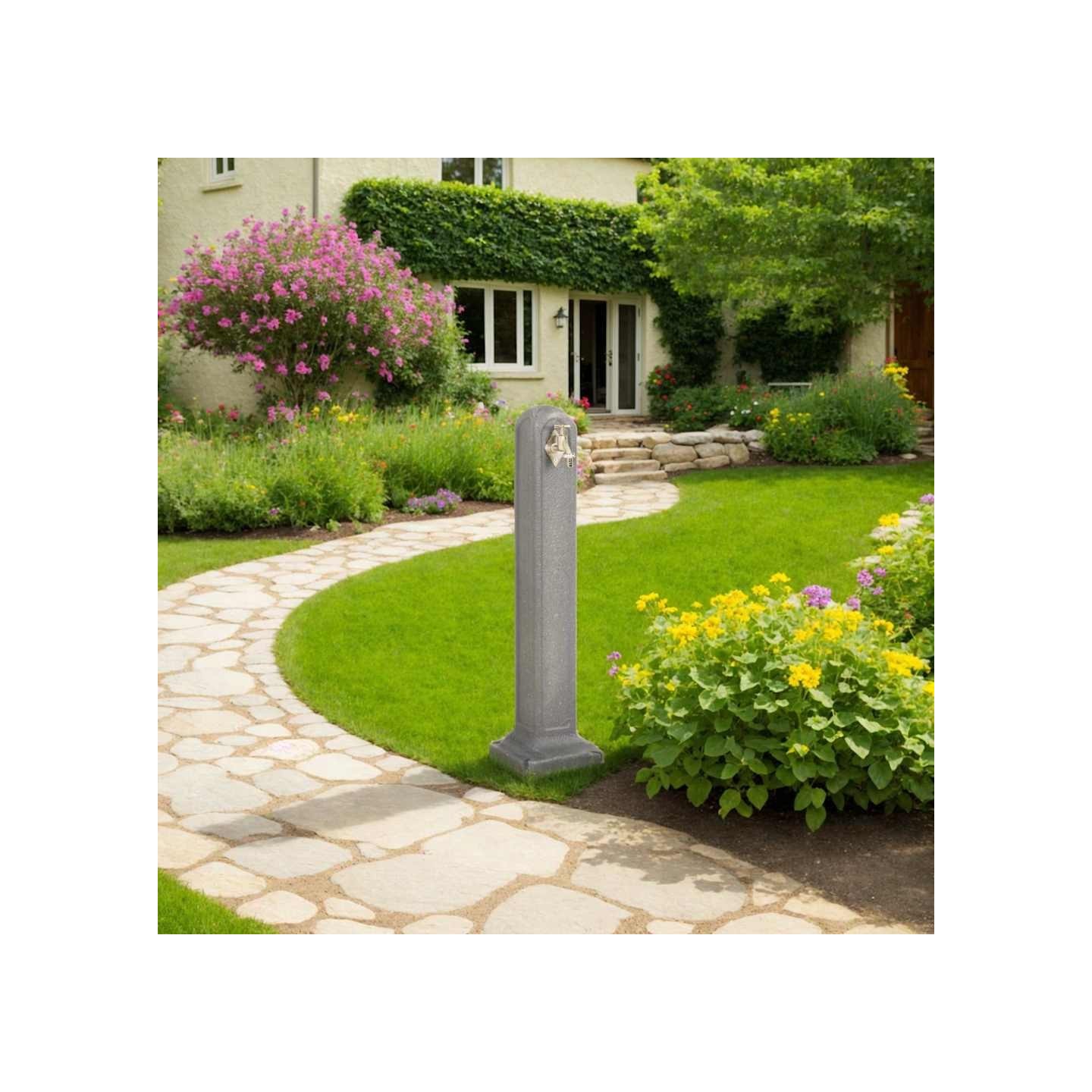 Réservoir de jardin avec robinet Gris clair Aspect de pierre