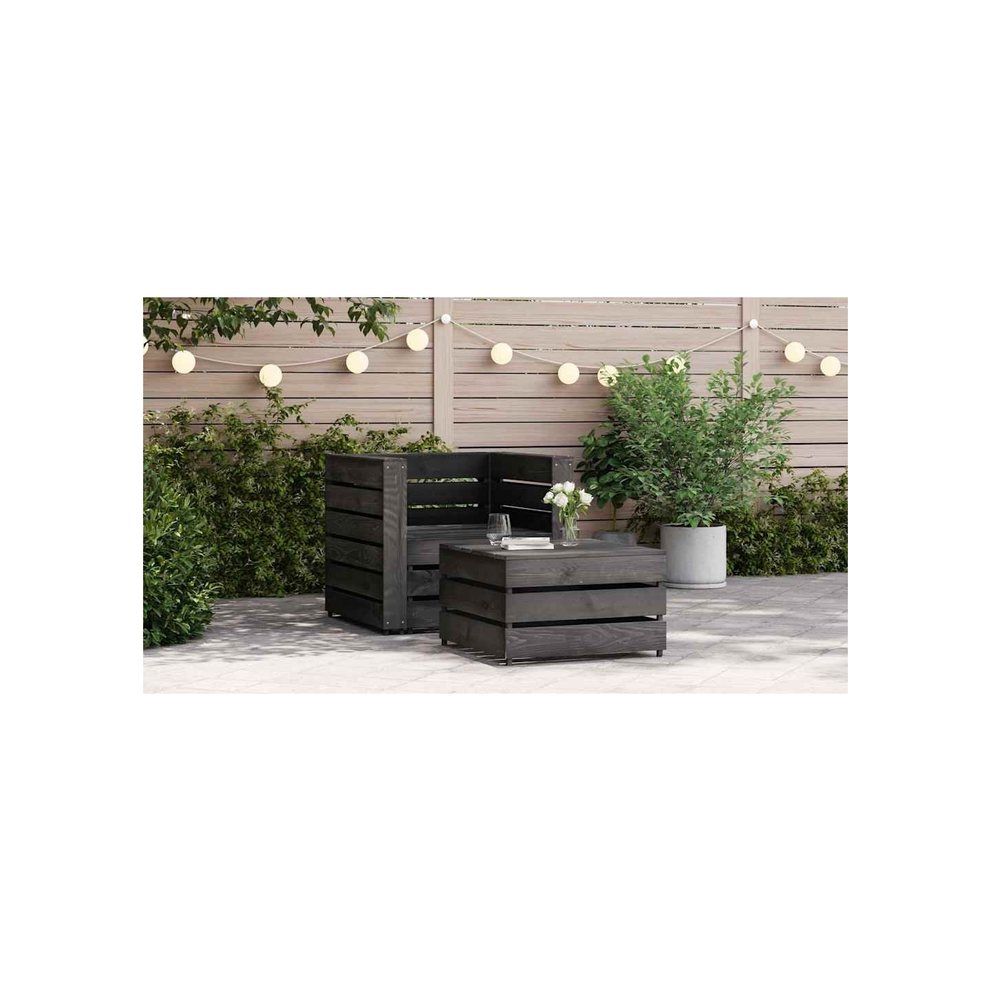 Salon de jardin palette 2 pcs Bois de pin imprégné de gris
