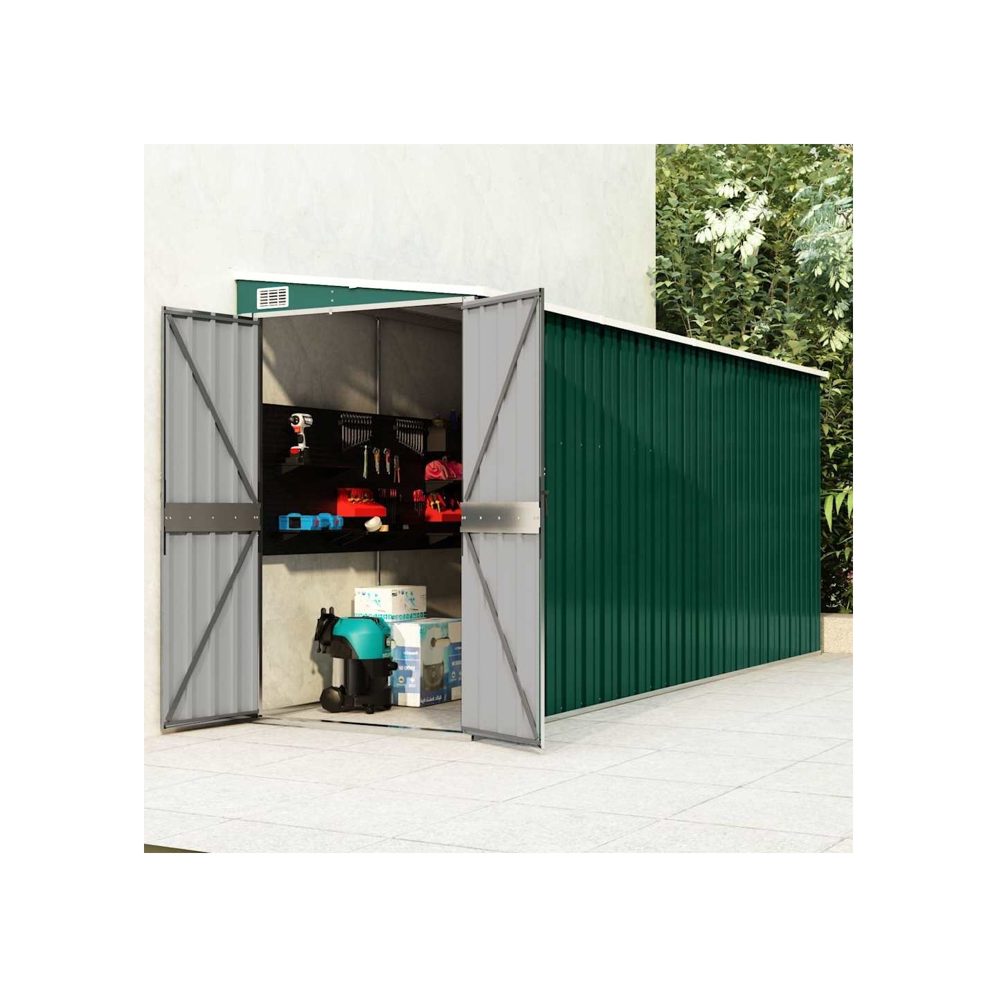 Abri de jardin mural Vert 118x382x178 cm Acier galvanisé