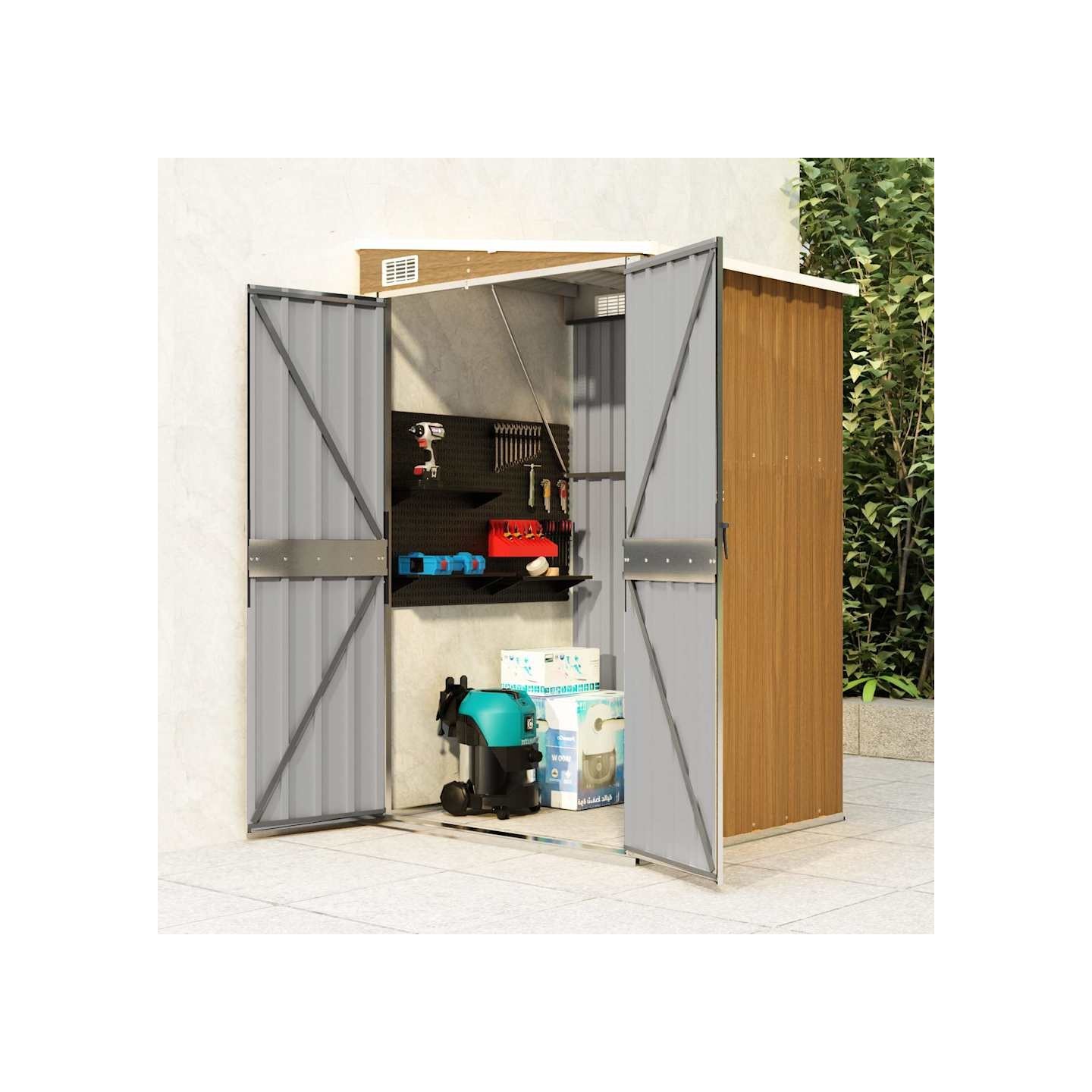 Remise de jardin murale Marron 118x100x178 cm Acier galvanisé