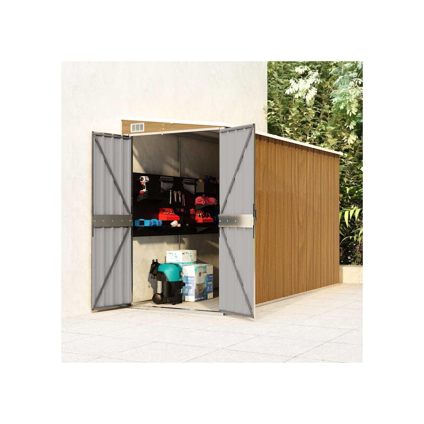 Abri de jardin mural marron 118 x 288 x 178 cm Acier galvanisé