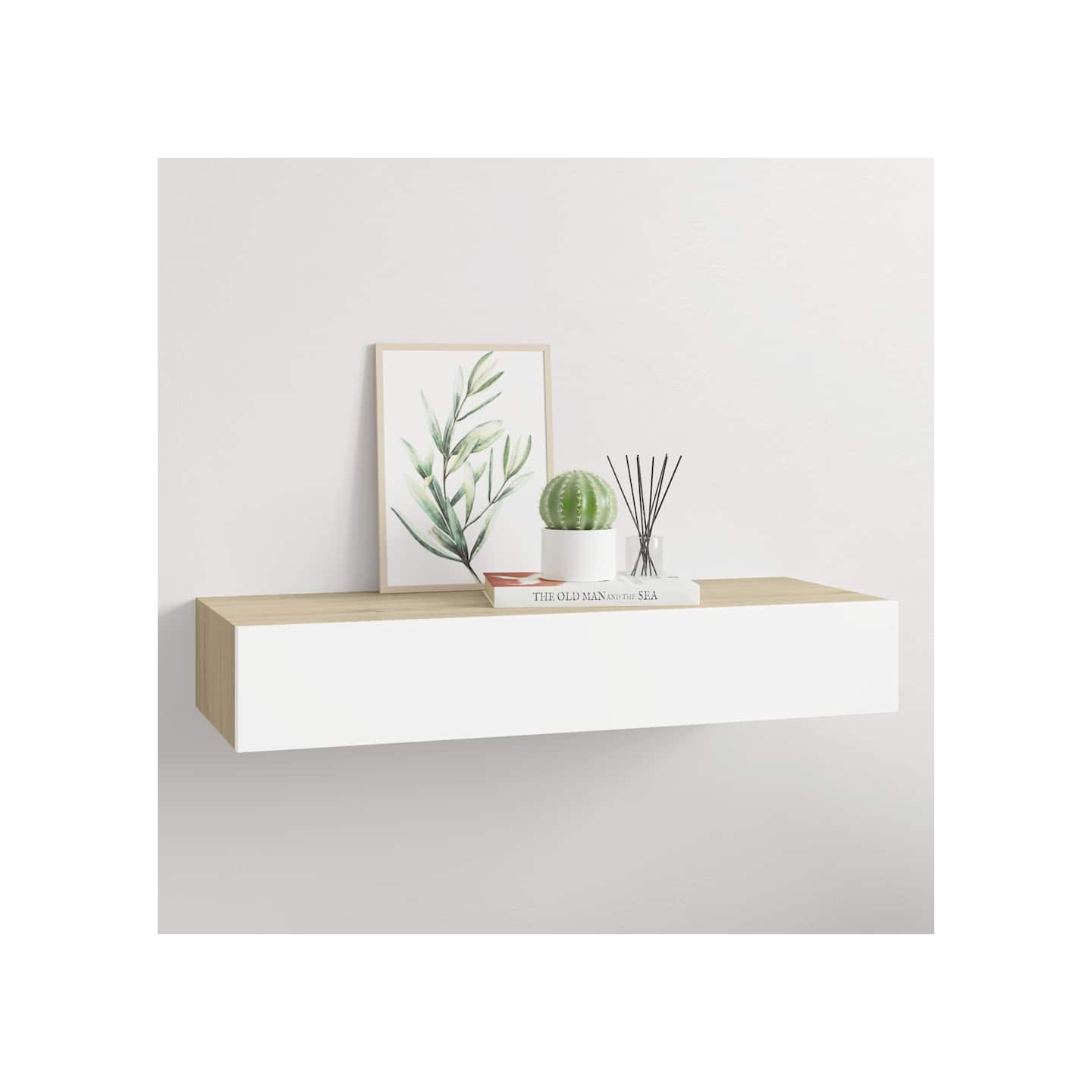 Étagère murale à tiroirs Chêne et blanc 60 x 23,5 x 10 cm MDF