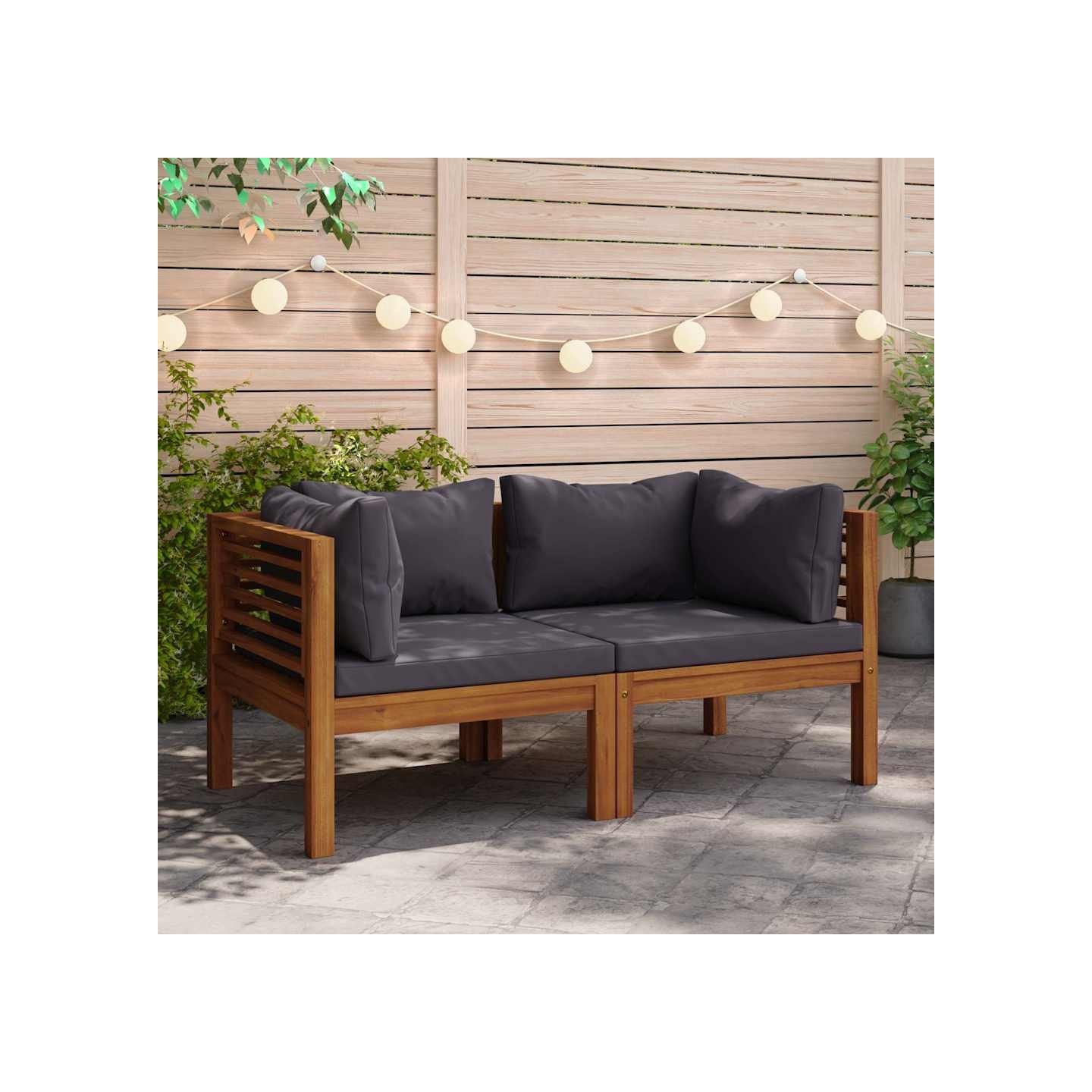 Canapés d'angle 2 pcs avec coussins gris foncé Bois d'acacia