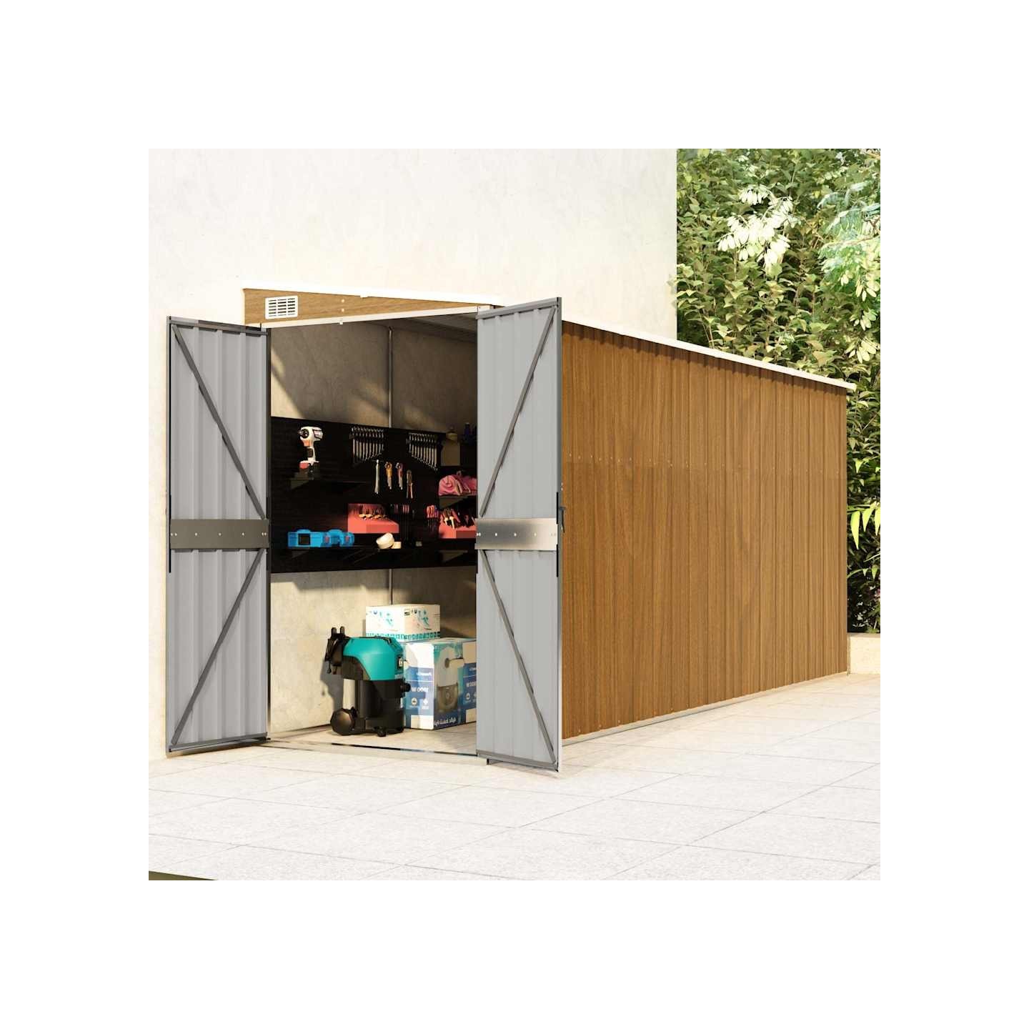 Abri de jardin mural marron 118 x 382 x 178 cm Acier galvanisé