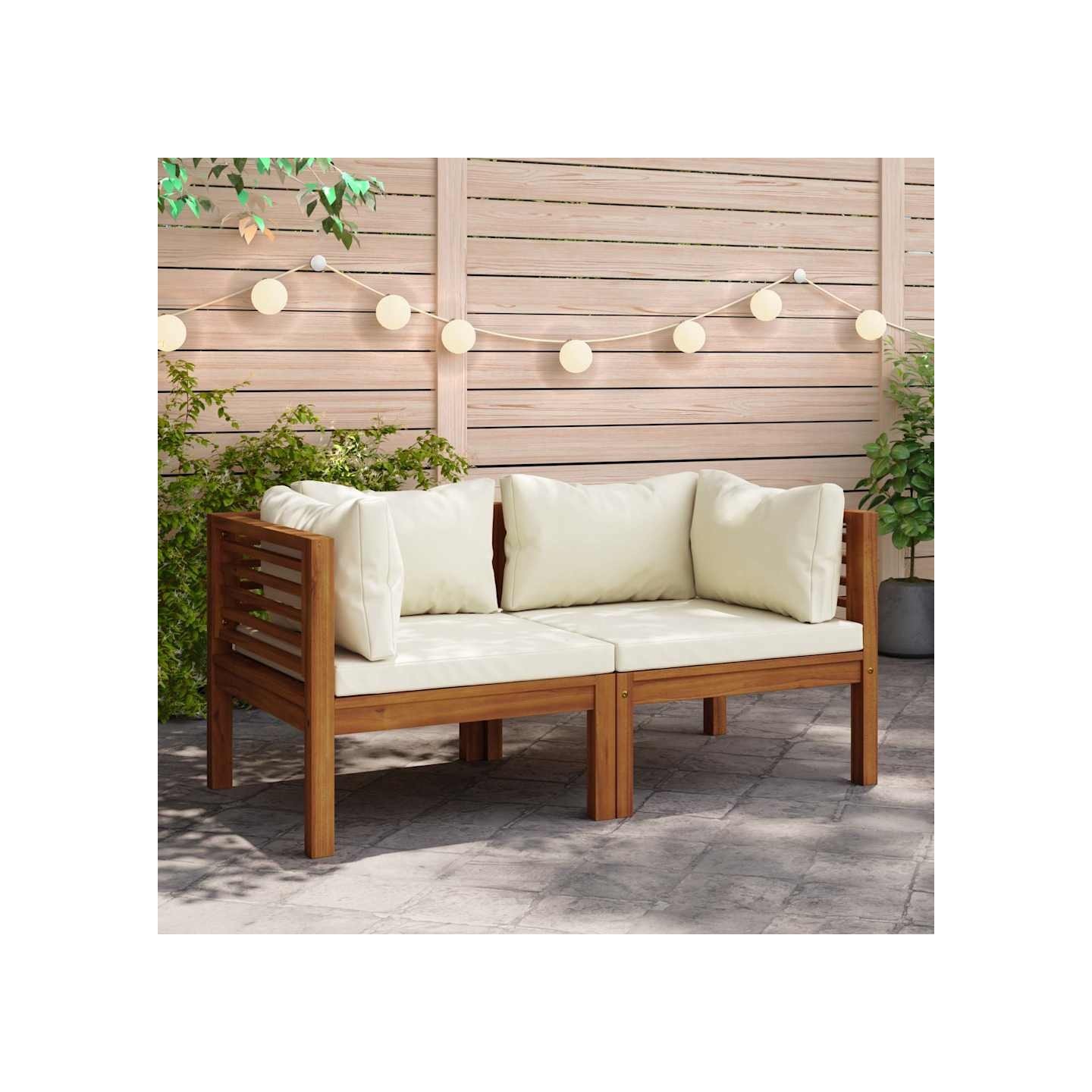 Canapés d'angle 2 pcs avec coussins blanc crème Acacia solide