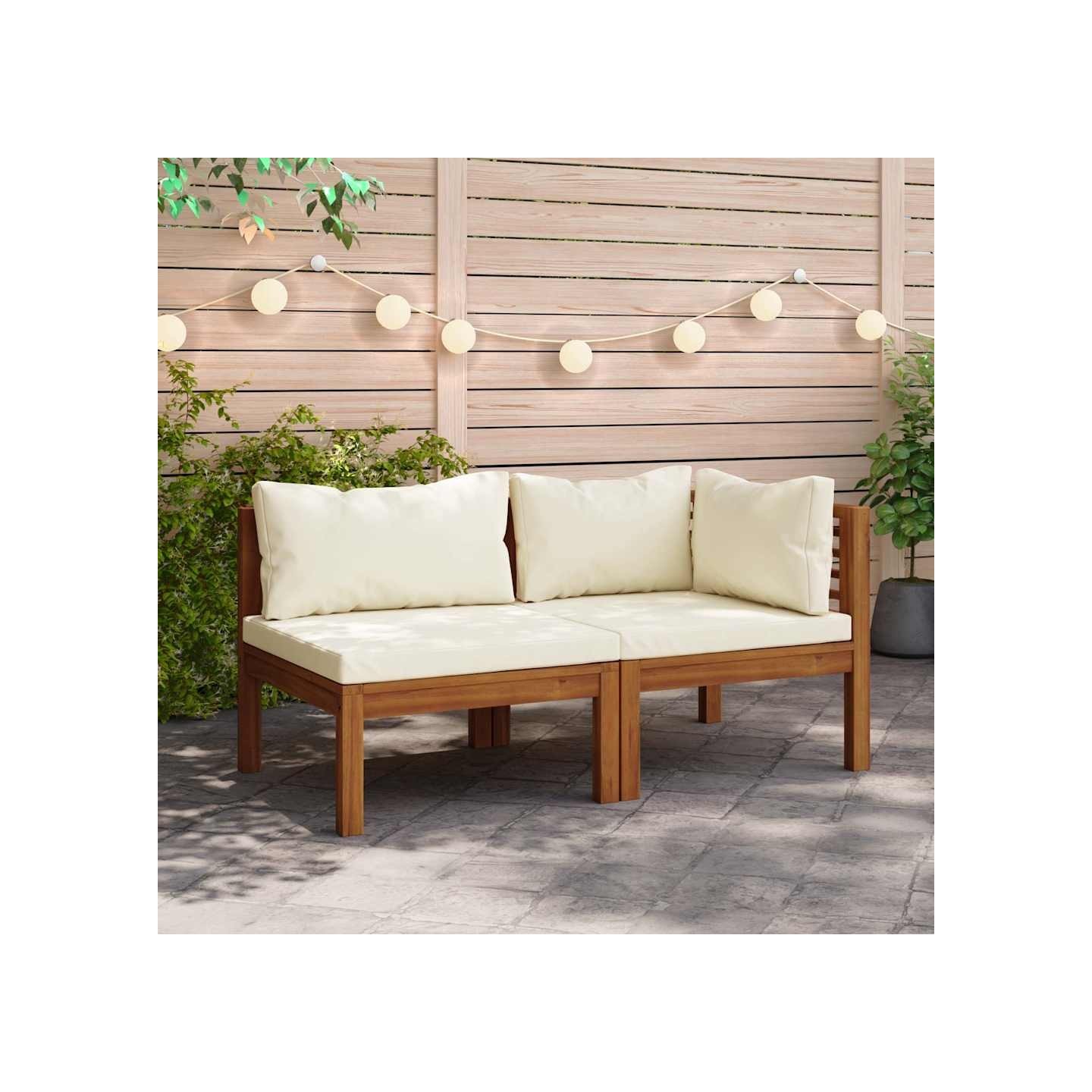 Ensemble de canapés 2 pcs et coussins blanc crème Acacia solide