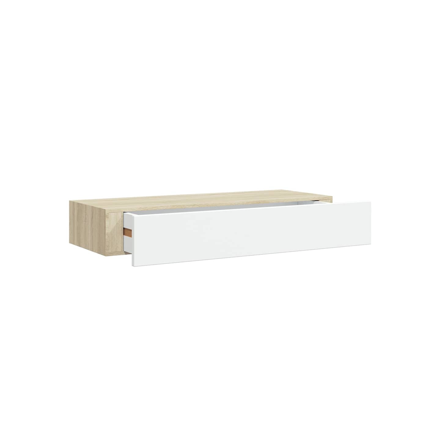 Étagère murale à tiroirs Chêne et blanc 60 x 23,5 x 10 cm MDF