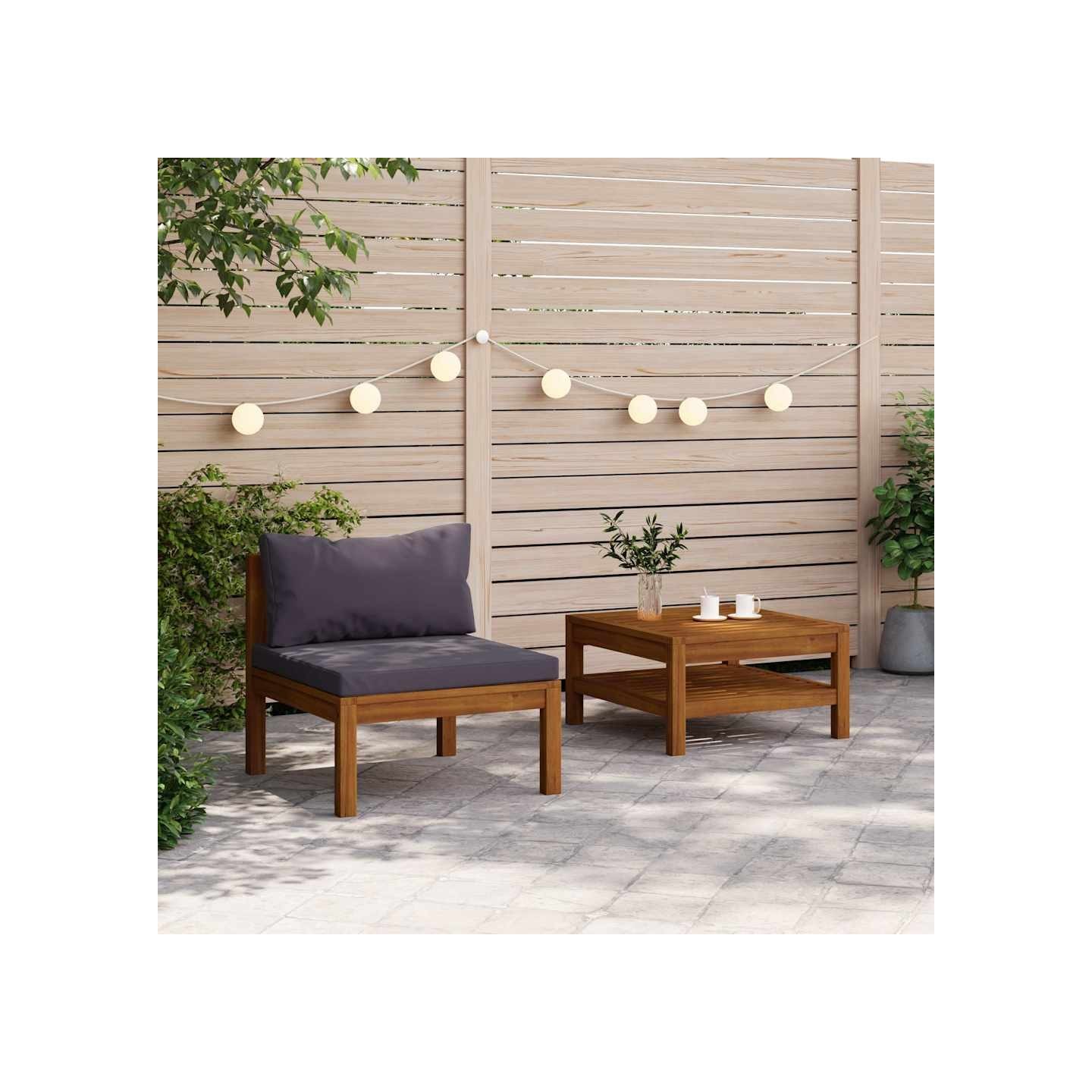 Salon de jardin 2 pcs avec coussins gris foncé Bois d'acacia