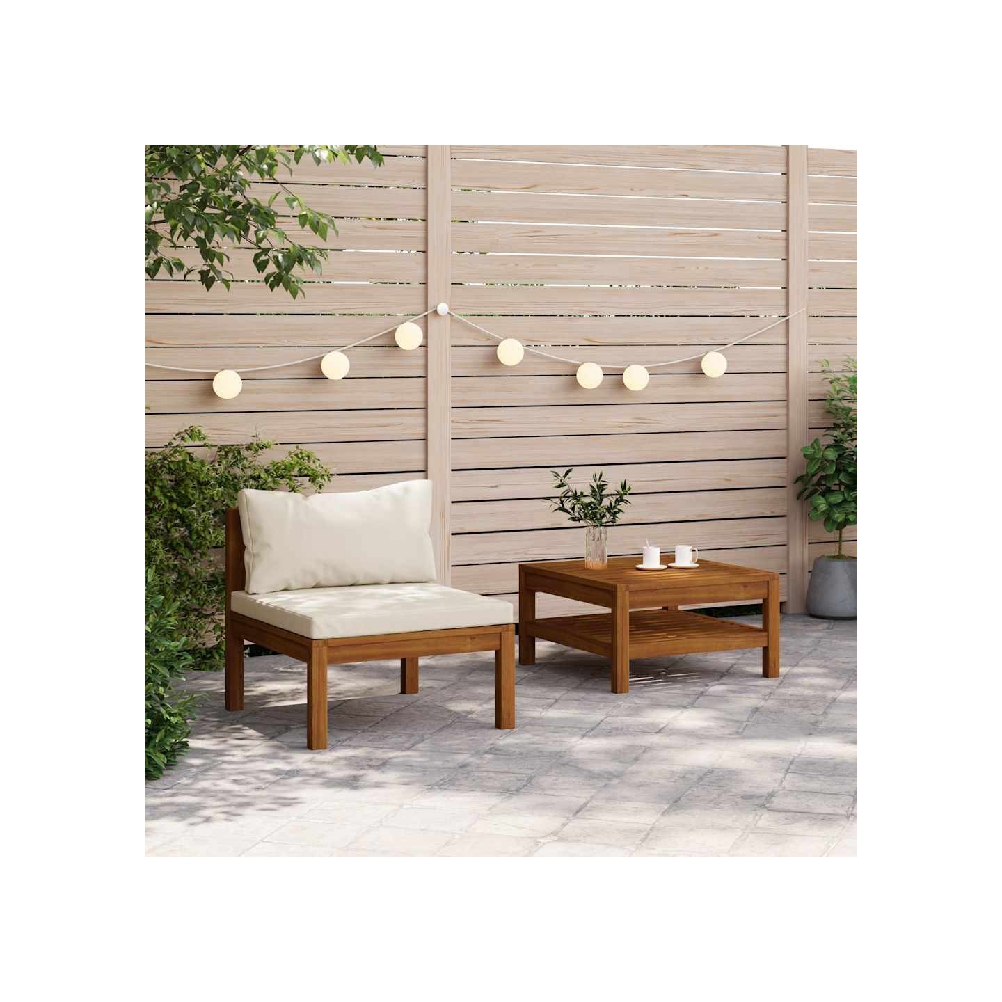 Ensemble de canapés 2 pcs et coussins blanc crème Acacia solide