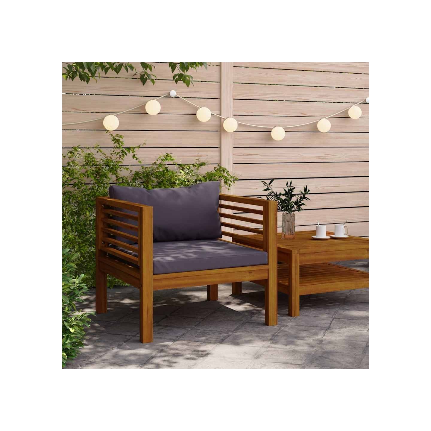 Chaise de jardin avec coussins gris foncé Bois d'acacia massif