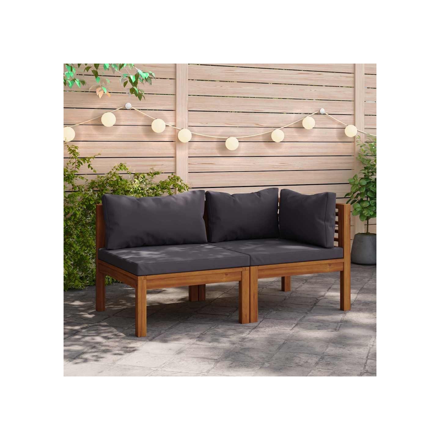Ensemble de canapés 2pcs avec coussins gris foncé Acacia solide