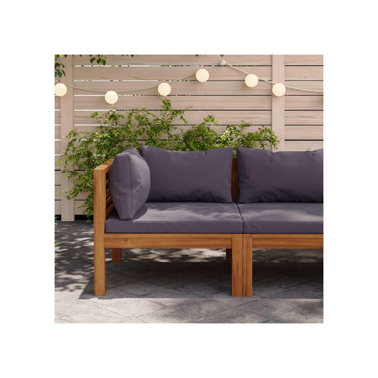 Canapé d'angle sectionnel et coussins gris foncé Bois d'acacia