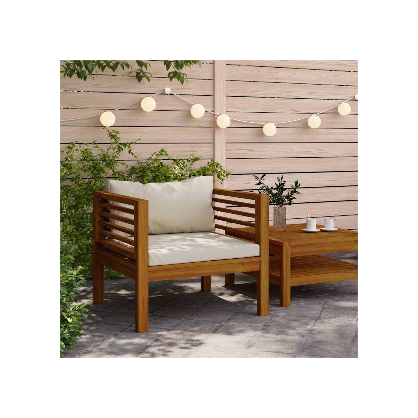 Chaise de jardin avec coussins blanc crème Bois d'acacia massif