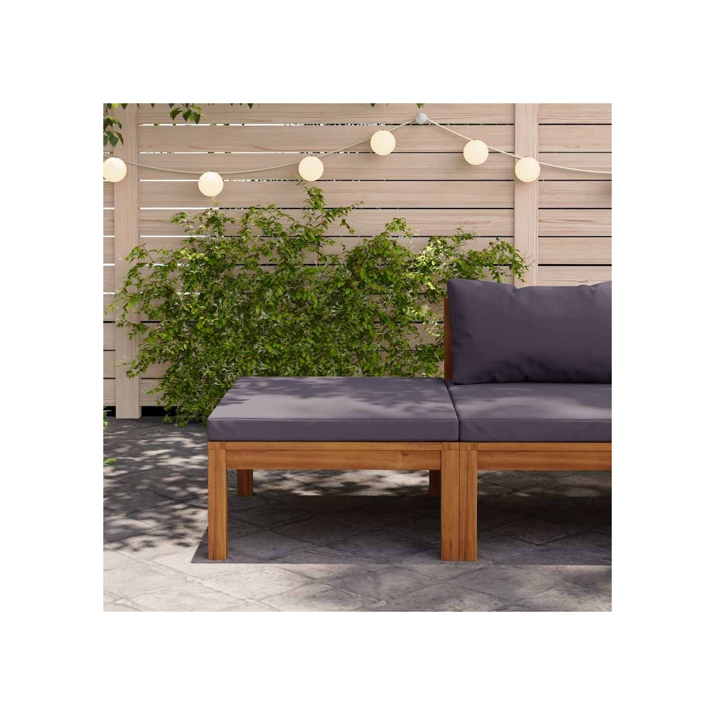 Repose-pied avec coussin gris foncé Bois d'acacia massif