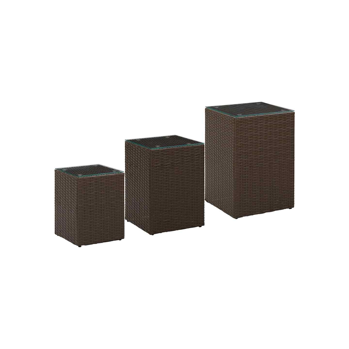 Tables d'appoint 3 pcs et dessus en verre Marron Résine tressée