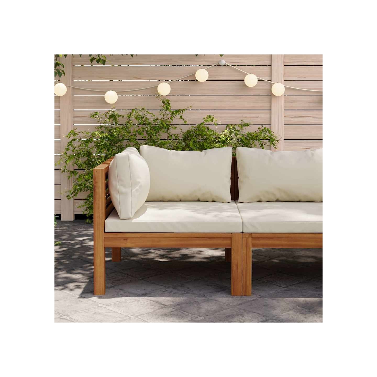 Canapé d'angle sectionnel et coussin blanc crème Bois d'acacia