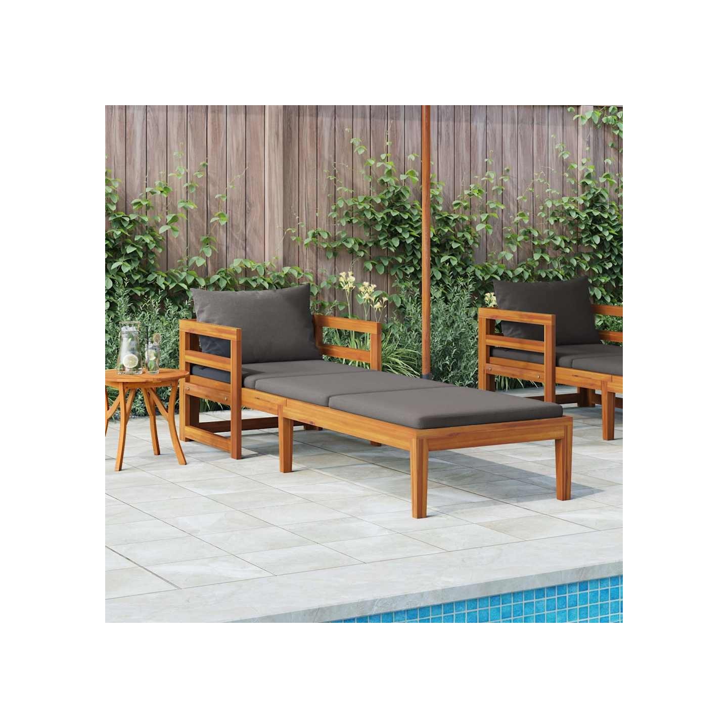 Chaise longue avec coussins gris foncé Bois d'acacia solide