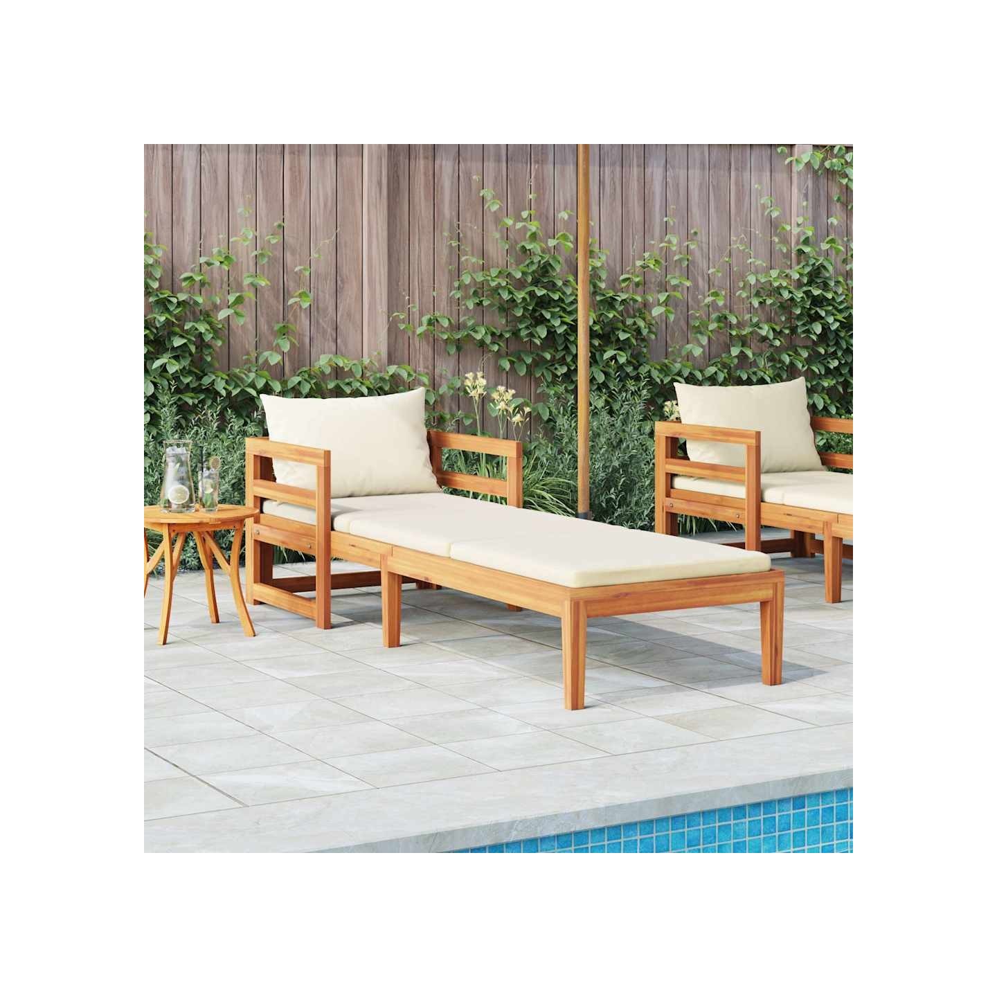 Chaise longue avec coussins blanc crème Bois d'acacia solide