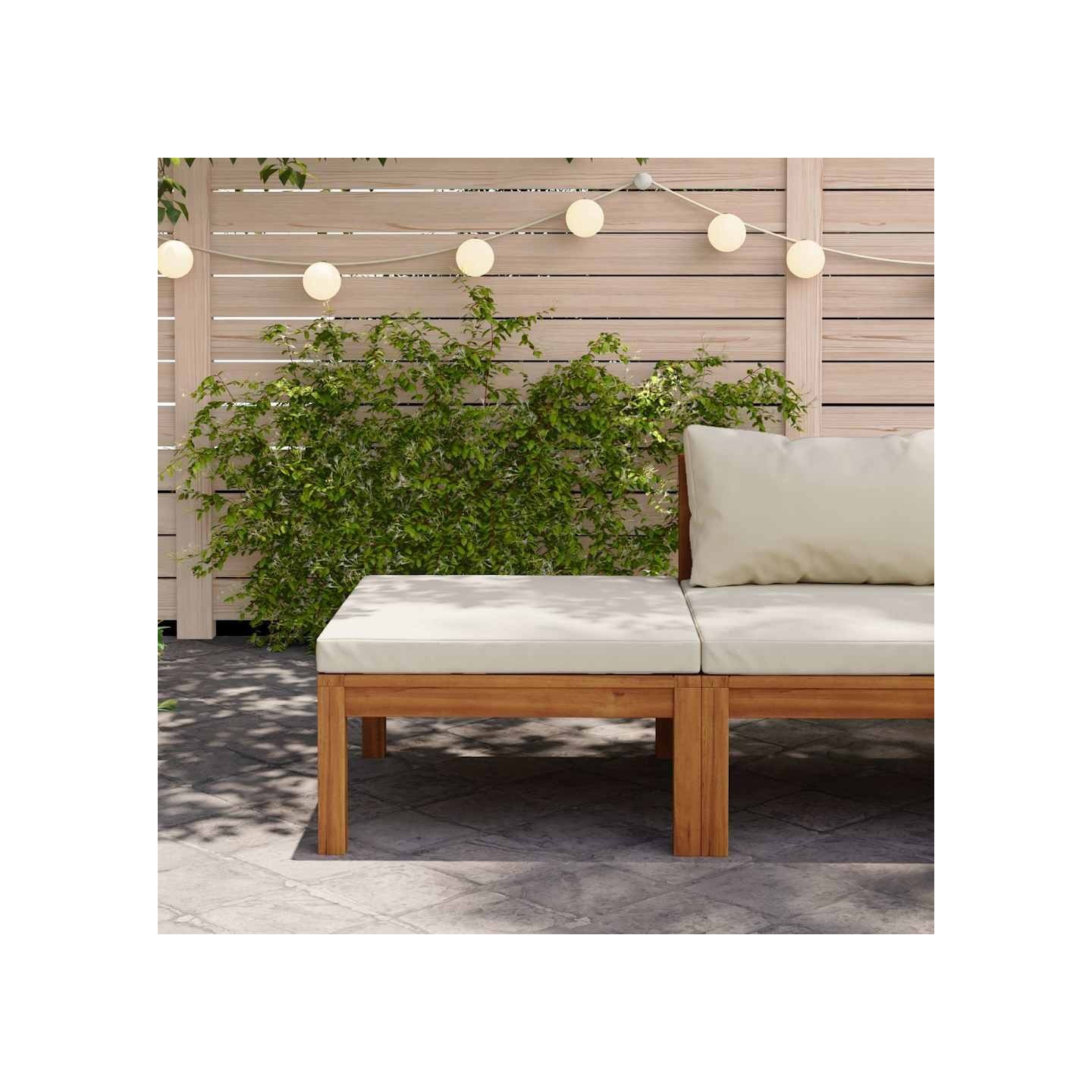 Repose-pied avec coussin blanc crème Bois d'acacia massif