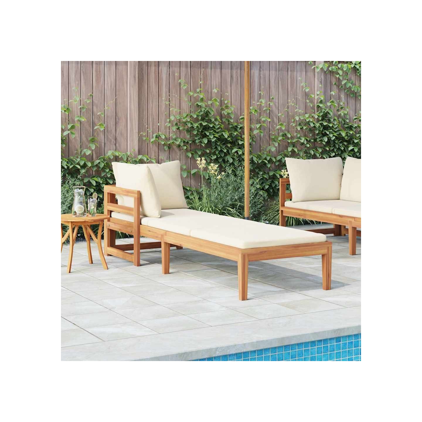 Chaise longue avec 1 accoudoir Blanc crème Bois d'acacia solide