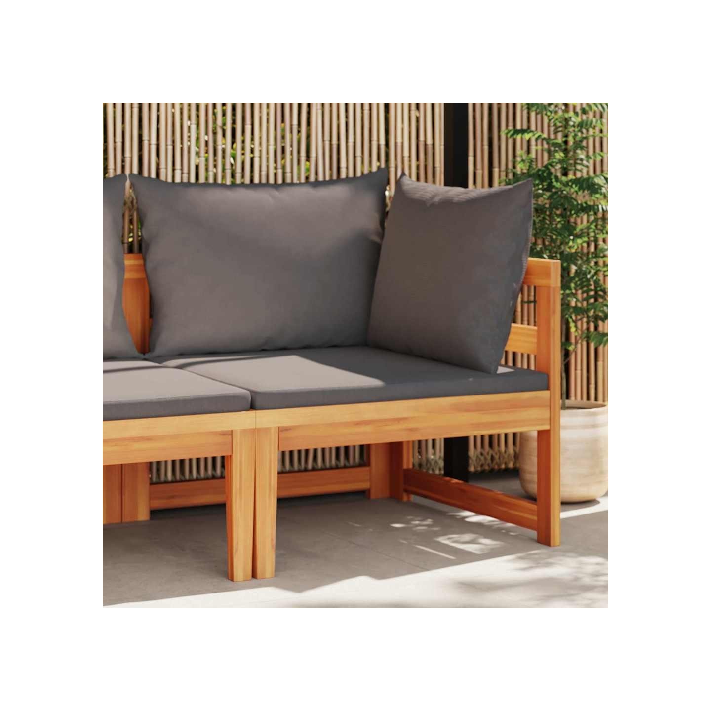 Canapé d'angle avec coussins gris foncé Bois d'acacia solide