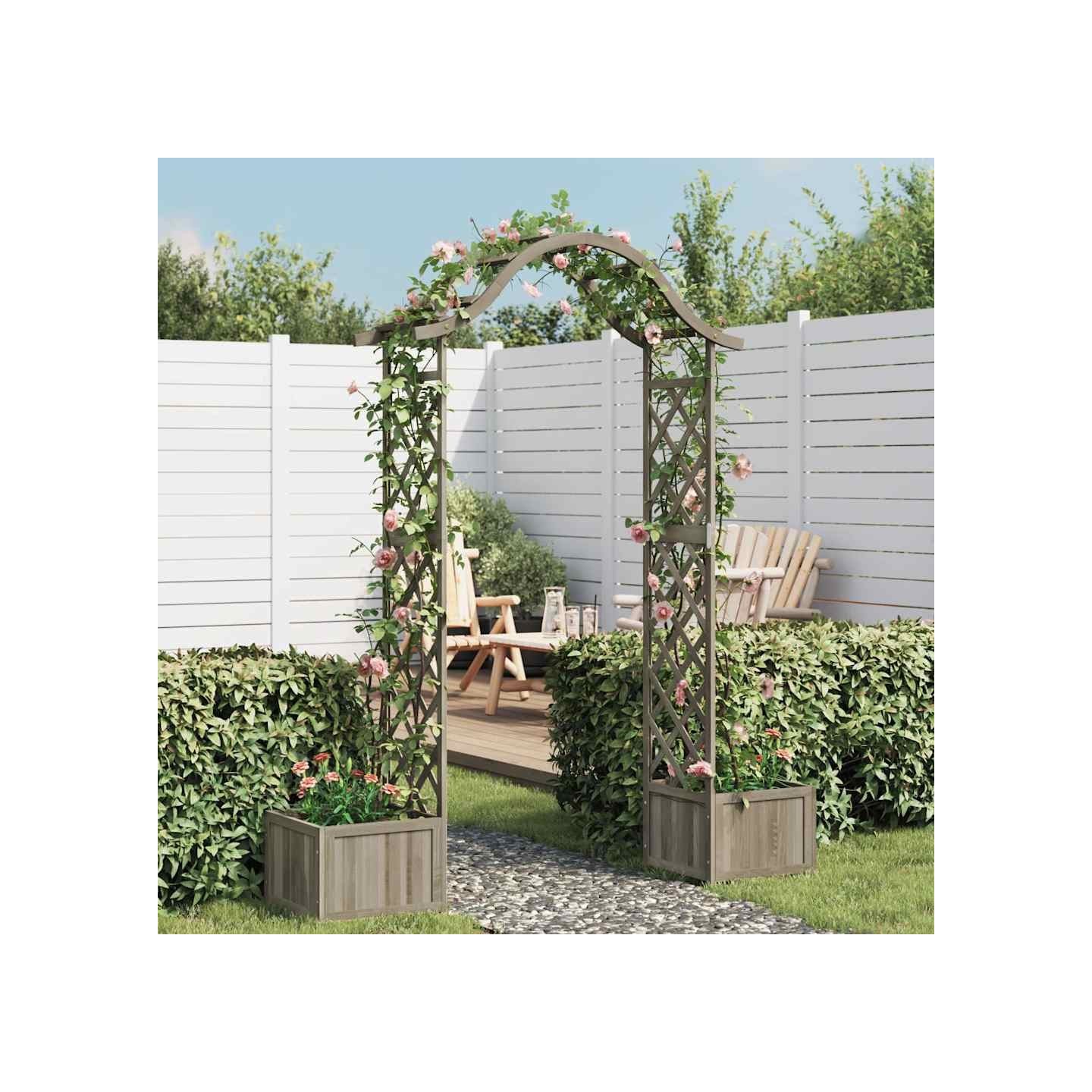 Pergola de jardin avec jardinière Gris Bois pin massif