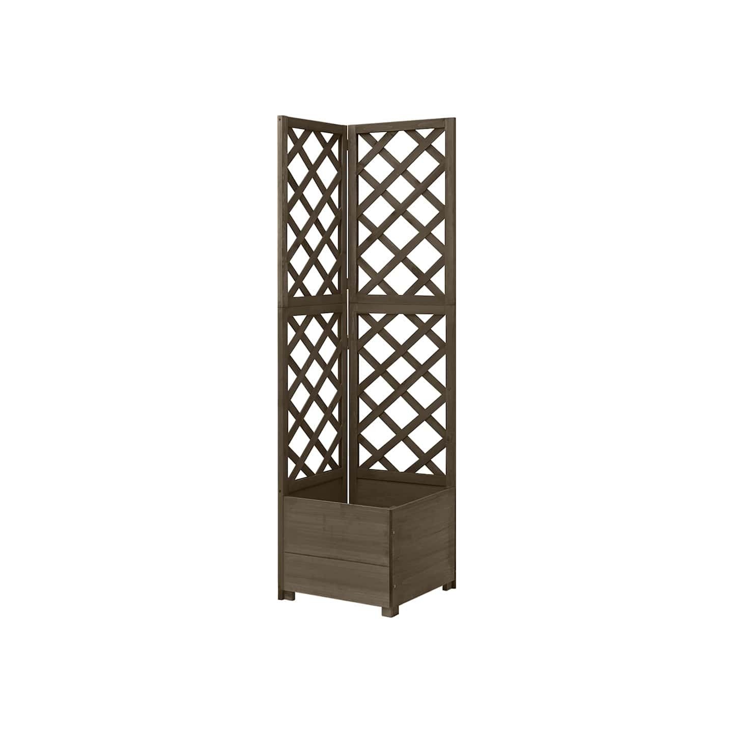 Jardinière d'angle en treillis Gris 40x40x150 cm Bois de sapin