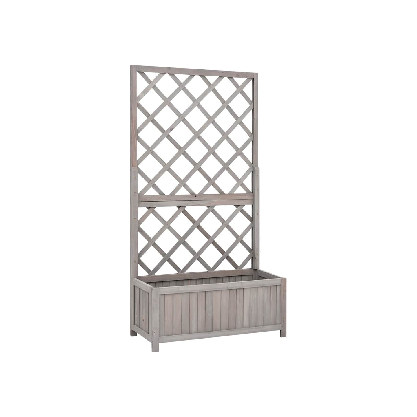 Jardinière avec treillis gris 70x30x135 cm bois massif de sapin