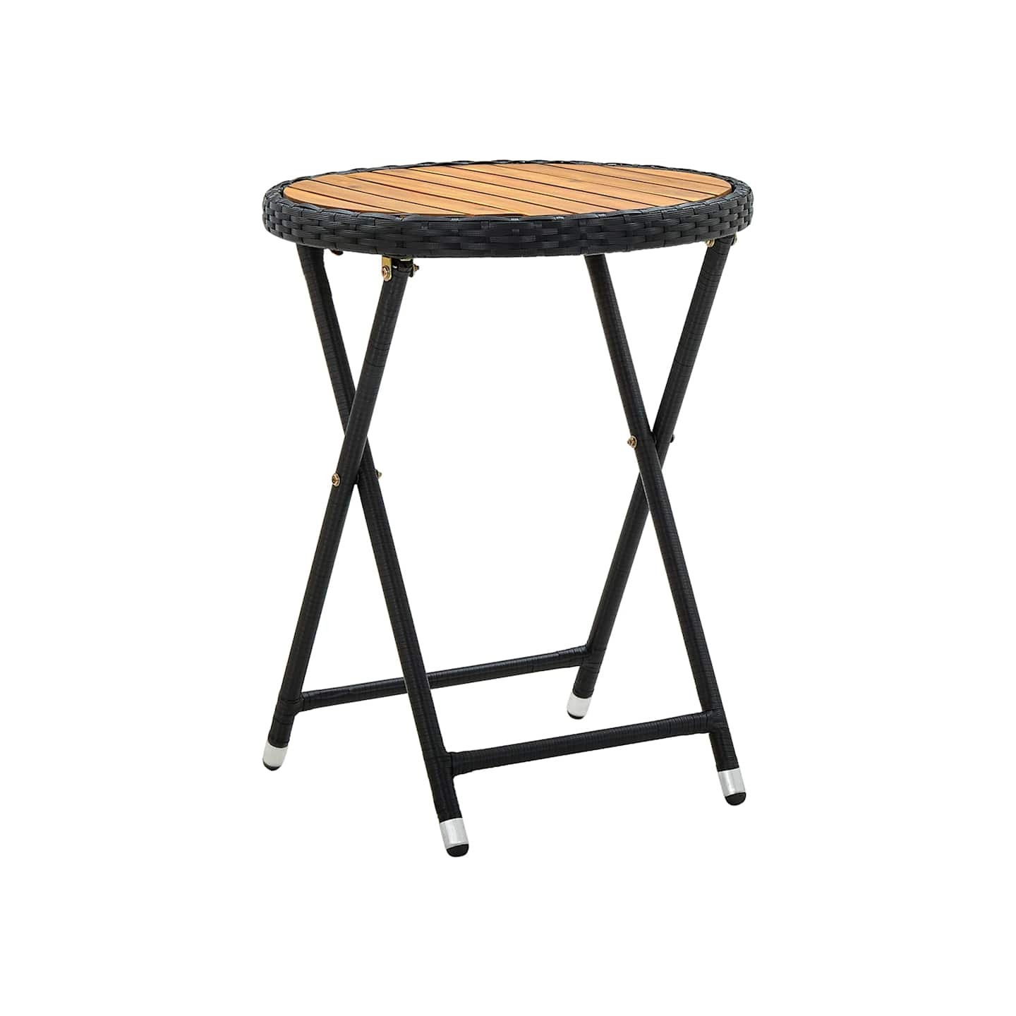 Table à thé Noir 60 cm Résine tressée et bois d'acacia solide