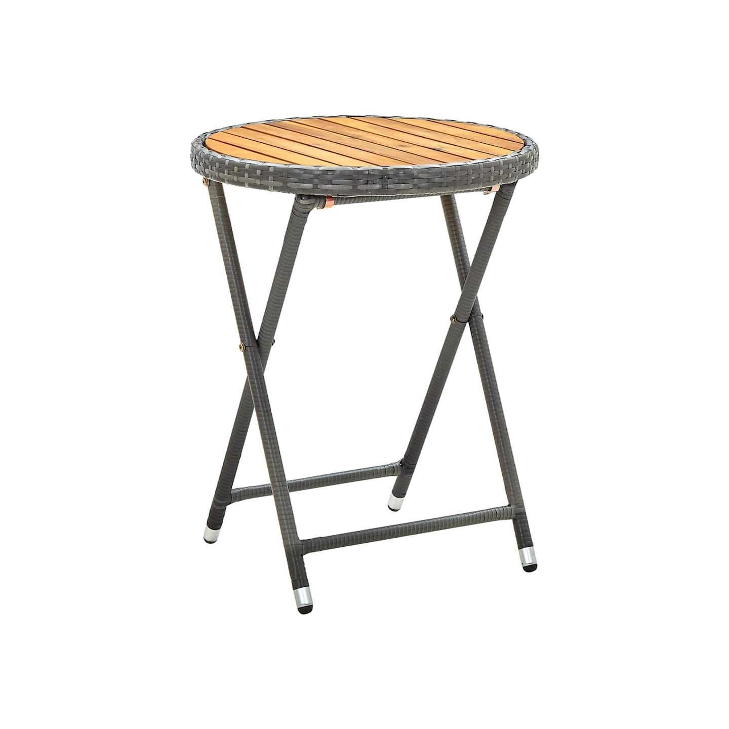 Table à thé Gris 60 cm Résine tressée et bois d'acacia solide