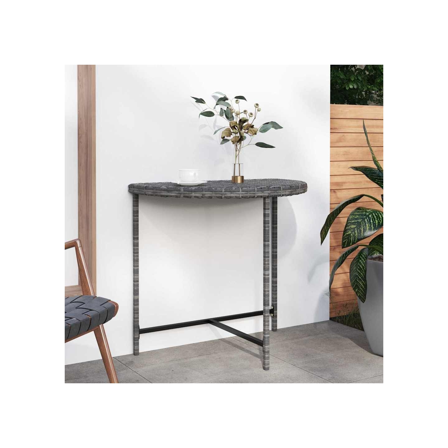 Table de jardin Gris 80x50x75 cm Résine tressée