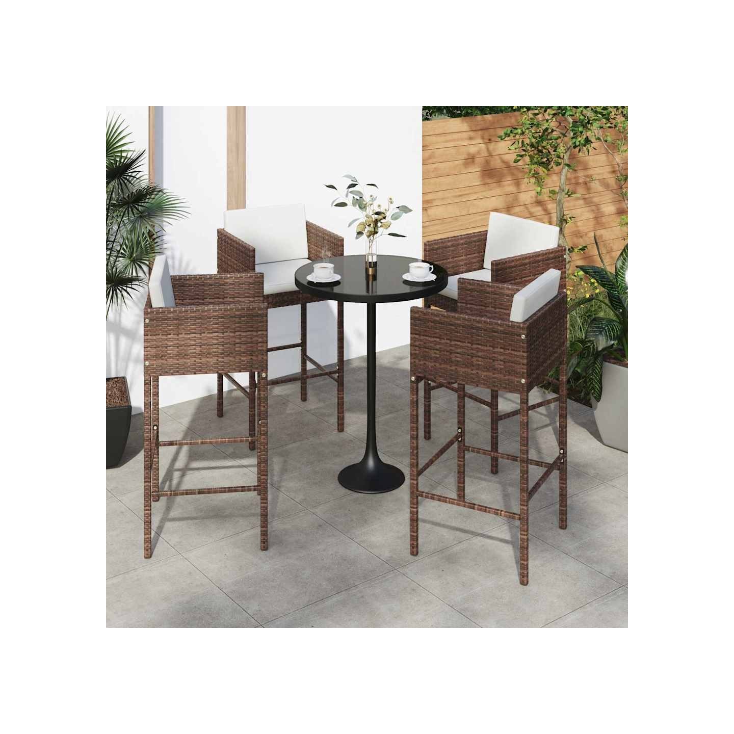 Tabourets de bar lot de 4 avec coussins marron résine tressée
