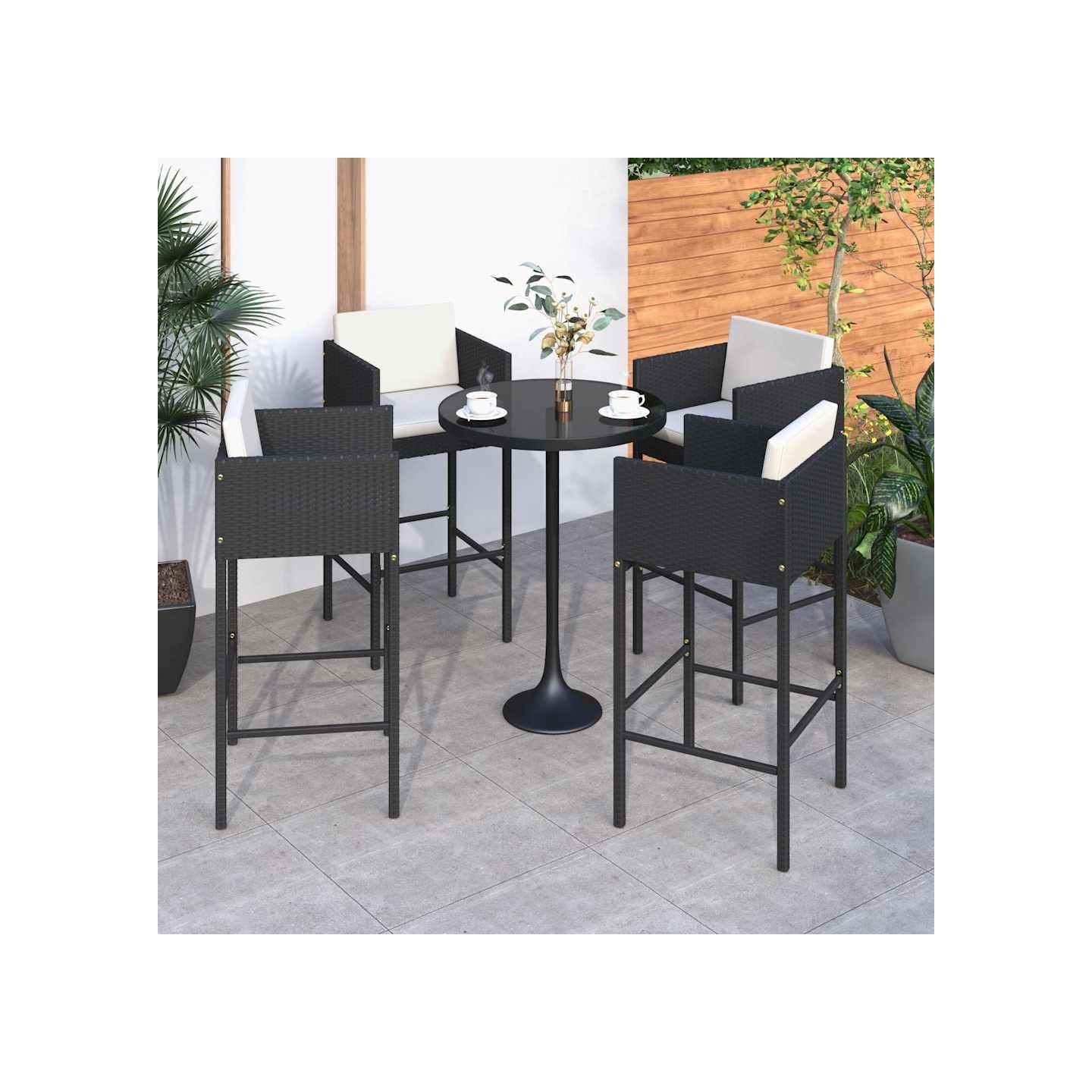 Tabourets de bar lot de 4 avec coussins noir résine tressée