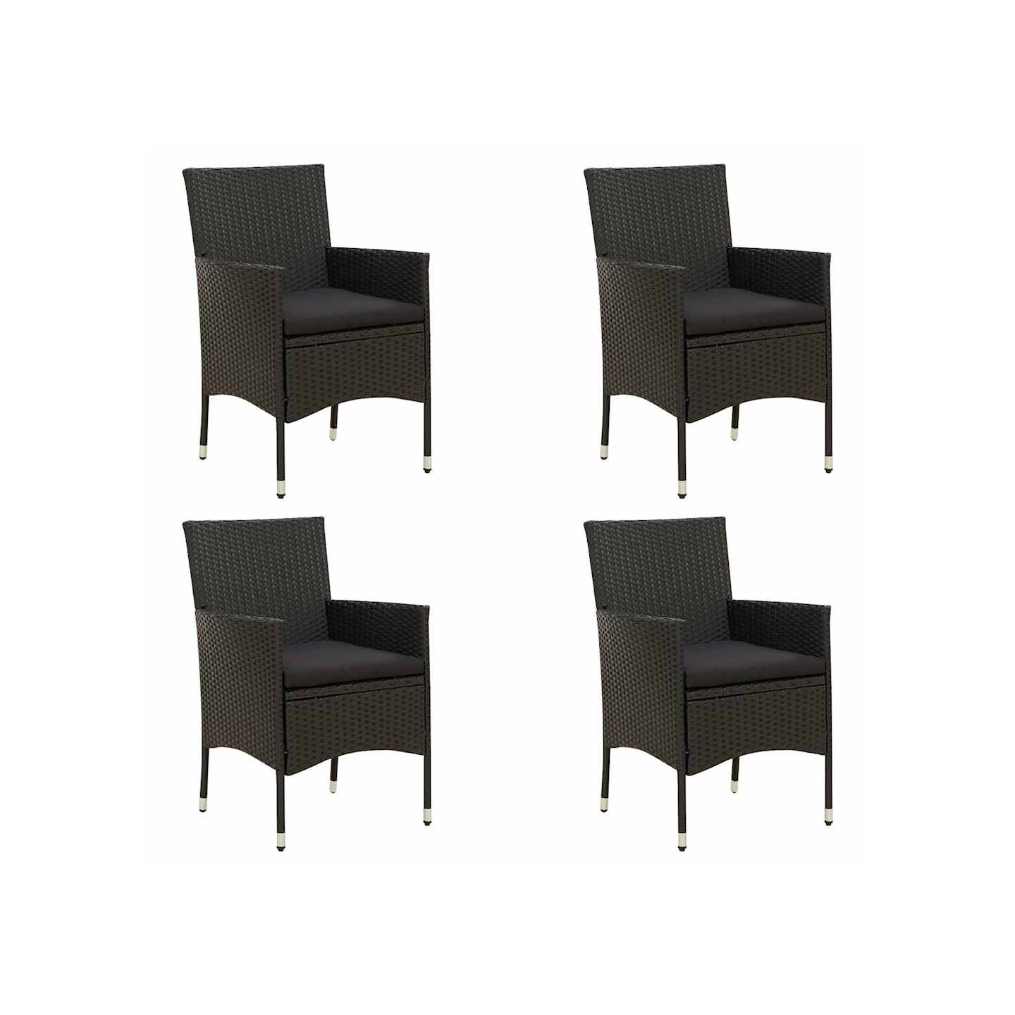 Chaises de jardin avec coussins lot de 4 Résine tressée Noir