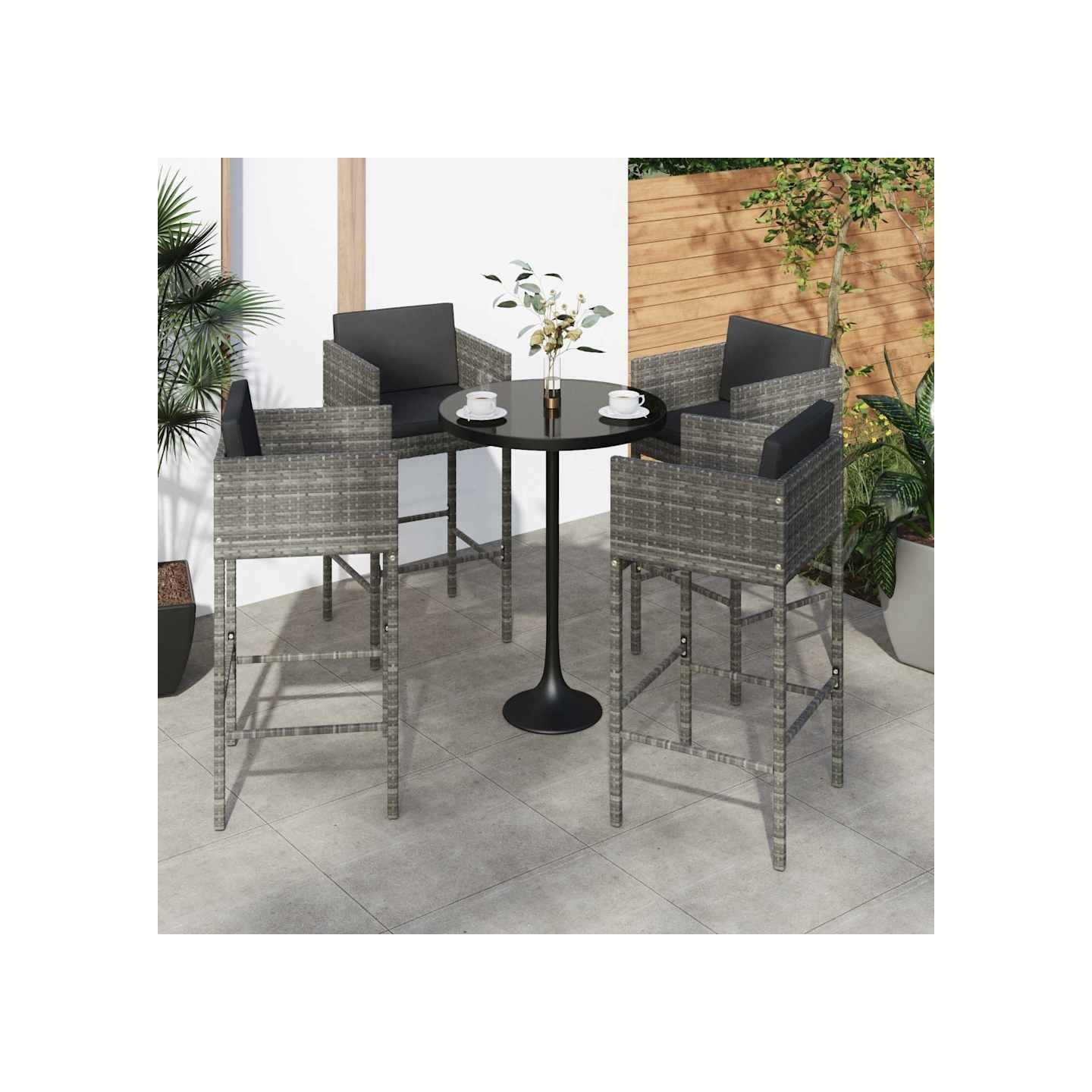 Tabourets de bar lot de 4 avec coussins gris résine tressée