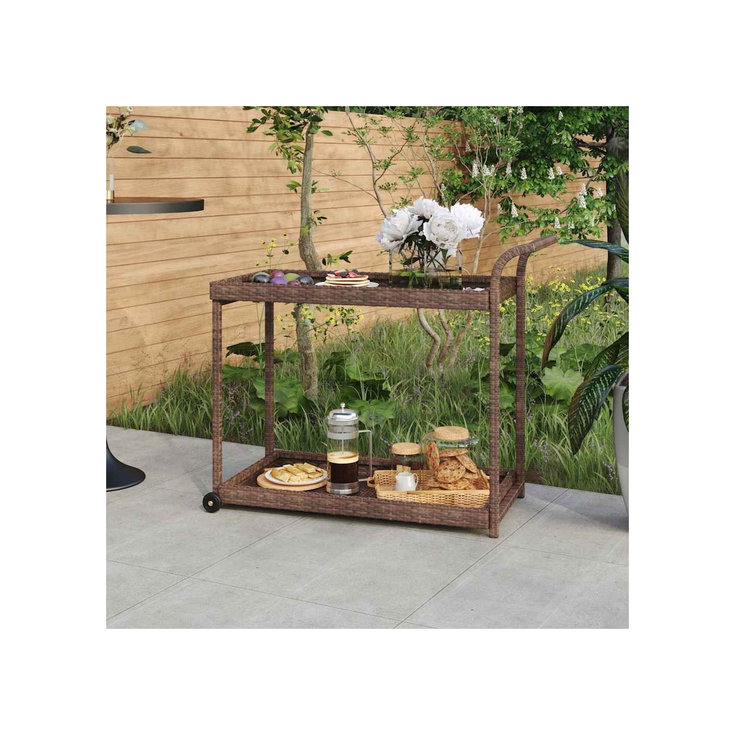 Chariot de bar Marron 100x45x83 cm Résine tressée