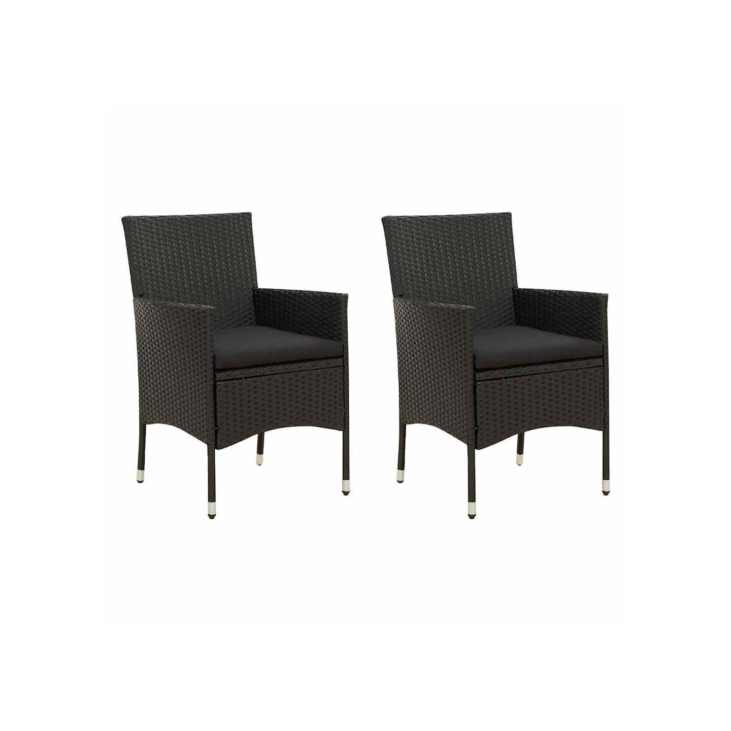Chaises de jardin lot de 2 avec coussins Résine tressée Noir
