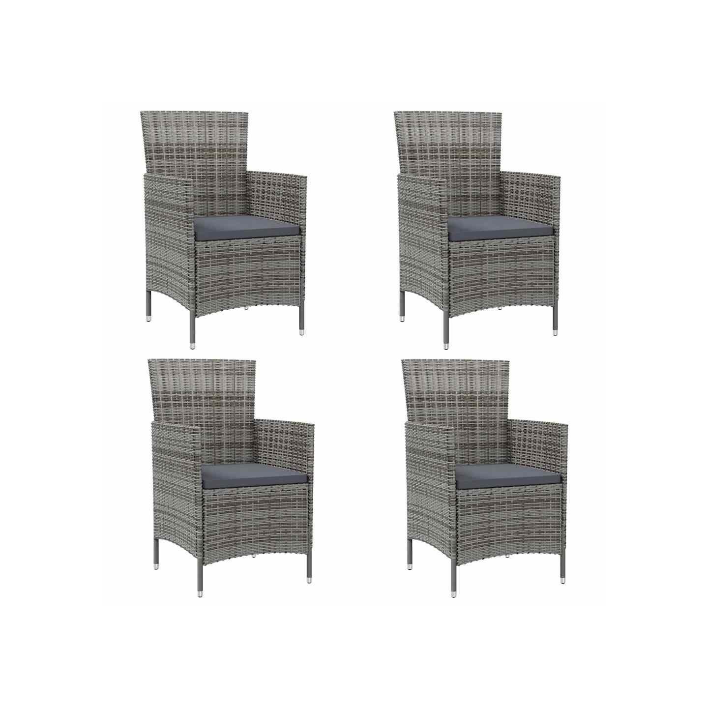 Chaises de jardin avec coussins lot de 4 Résine tressée Gris
