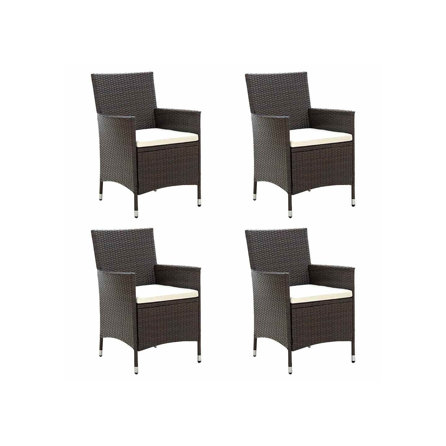 Chaises de jardin avec coussins lot de 4 Résine tressée Marron