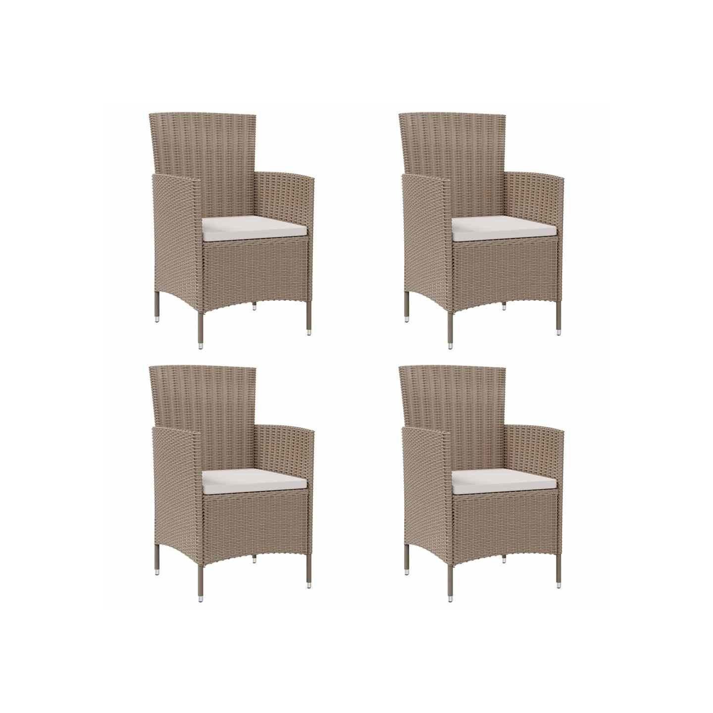 Chaises de jardin avec coussins lot de 4 Résine tressée Beige