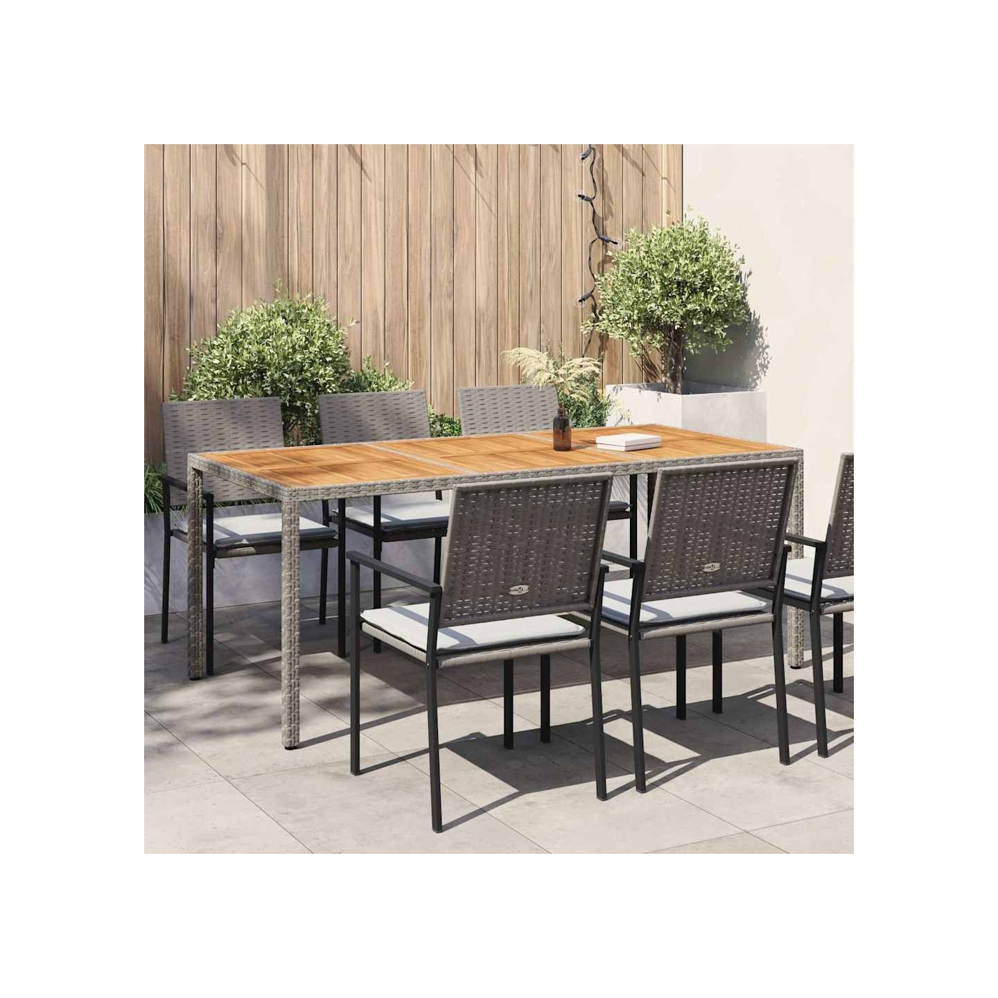 Table de jardin 190x90x75 cm Résine tressée/bois d'acacia Gris